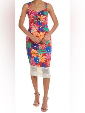 PatBO Multicolor Floral Print Dress with Black Trim